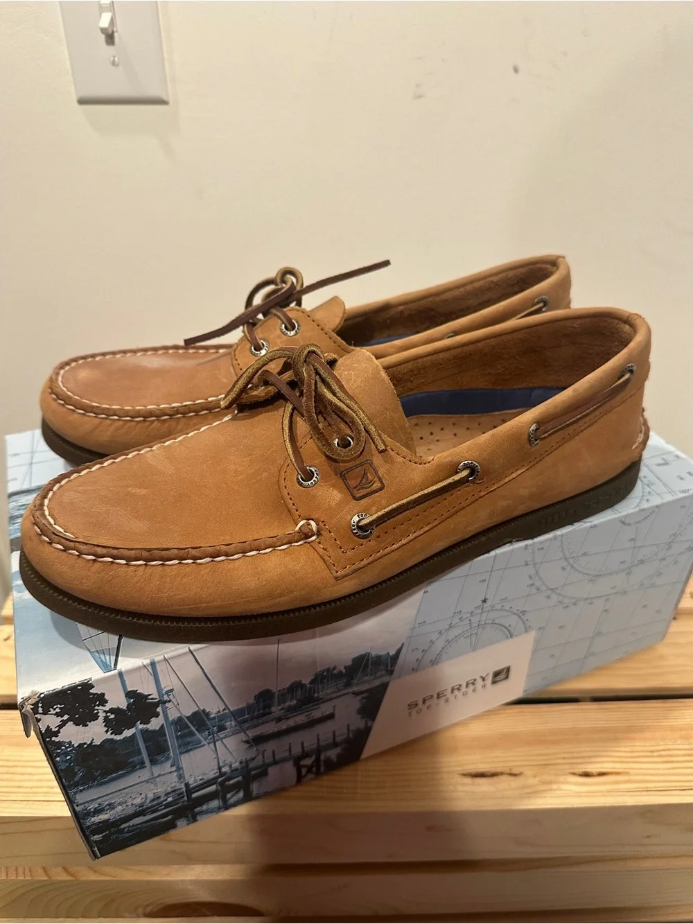 Sperry Men's A/O Sahara Sand/Tan Leather Moccasin Boat Shoes size 10